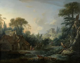 Paisaje con un molino de agua